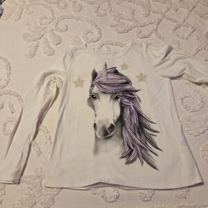 Kids' White and Purple Horse Graphic Long Sleeve Tee